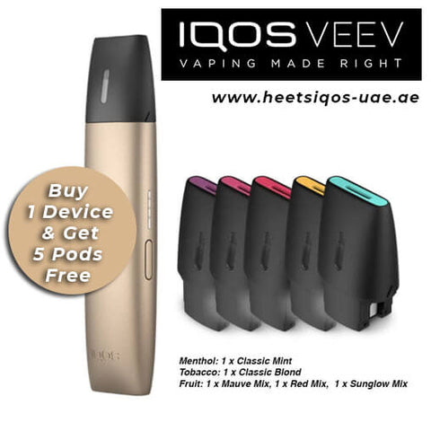 Buy IQOS Veev Starter Kit Brilliant Gold with Free 5 Pods [ Price 450 AED ]